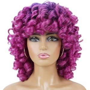 Purple Short Curly Full Wigs